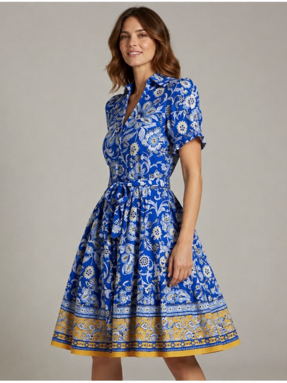 NWT Sam Edelman Persian Garden Mini Shirtdress Blue Floral Size 14